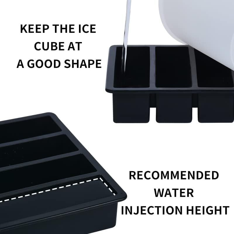 LONGFITE Large and Long Ice Cube Tray 2 Pack Silicone Freezing