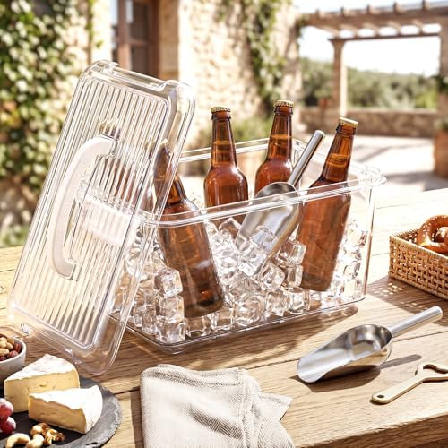 2 Pcs Ice Container for Freezer with Lid, Bin and Metal Scoop