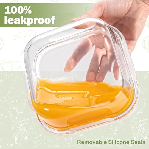 Square Glass Containers with Lids, 3 Cup, 4-Pack