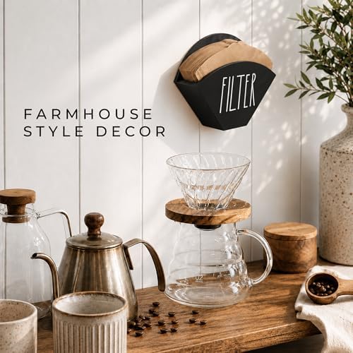Wood Coffee Filter Holder, Farmhouse Cone Filter Storage Organizer