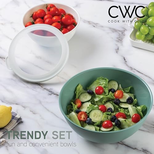COOK WITH COLOR Mixing Bowls with TPR Lids - 12 Piece Plastic Nesting