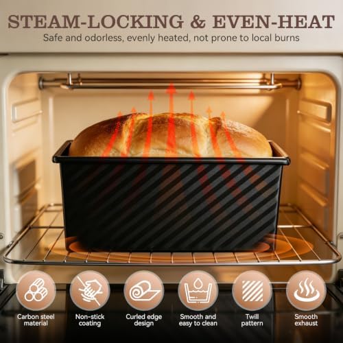 Nonstick Pullman Loaf Pan with Lid, 7.4/8.15/12.48in (Black)