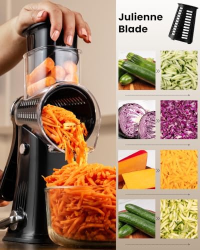 Rotary Cheese Grater Hand Crank, 5 Blades, Black