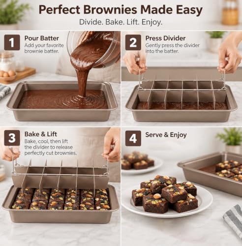 Brownie Pan with Dividers, Non-Stick Backing Pan, 18 Pre-slice All