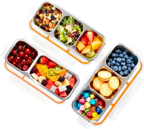 3 Pack Stainless Steel Snack Containers, Orange