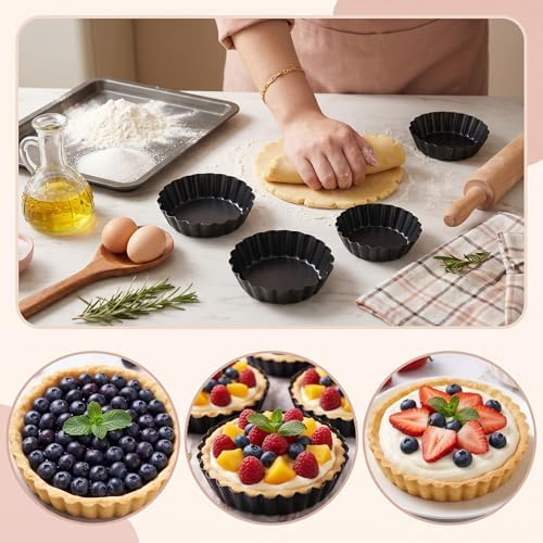 24 Pcs Mini Tart Pans, 3 Inch Tart Pan with Removable Bottom Nonstick