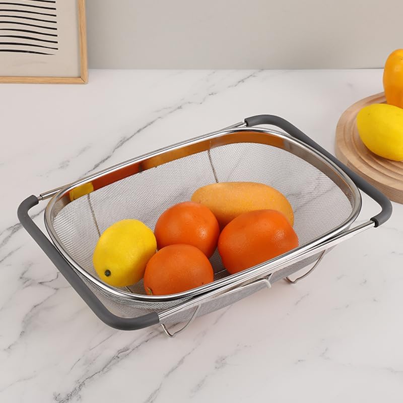 4qt Stainless Steel Oval Strainer Basket Colander, Over The Sink