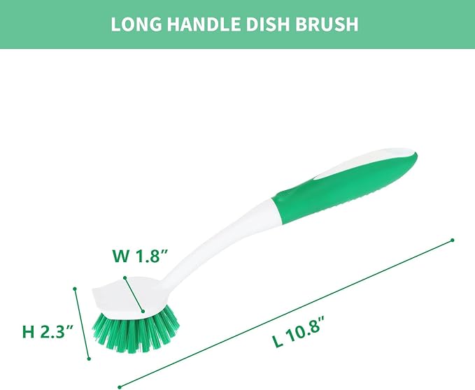 Dish Brush with Handle, 2 Pack Scrub Brushes with Built-in Scraper - Image 7