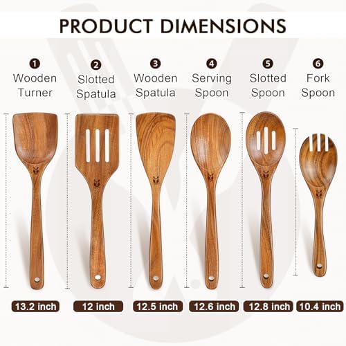 6-Piece Natural Teak Wooden Utensil Set