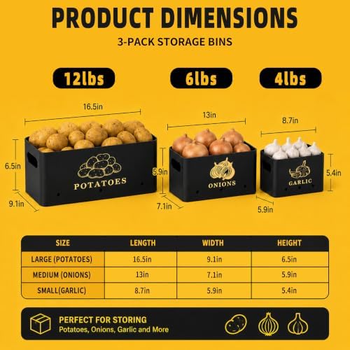 Orionstar Potato and Onion Storage Bins, 2X Bulk Capacity, 3 Pack