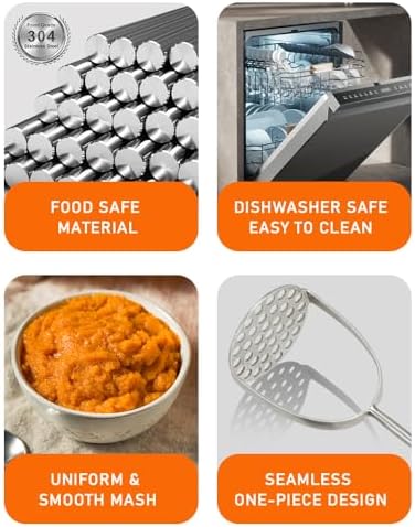 Brigii Potato Masher, Uncoated Stainless Steel Potato Press, One-Piece