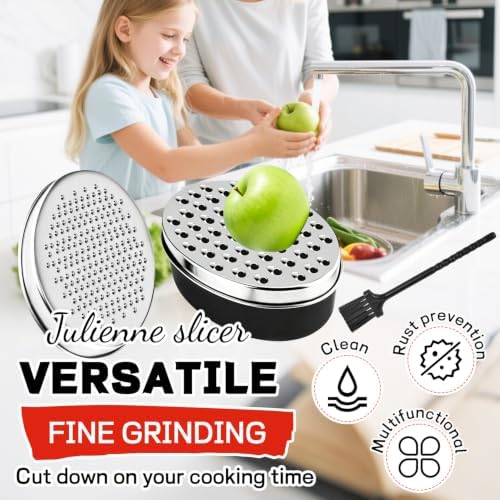 Cheese Grater with Container, Black Stainless Steel Zester for