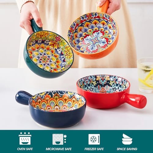 vancasso Boho 23 Oz French Onion Soup Bowls with Handles, Ceramic, Set