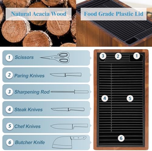 Universal Acacia Wood Knife Block Without Knives