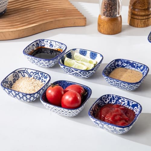 2.6 Oz Ceramic Mini Square Dipping Bowls Set of 6
