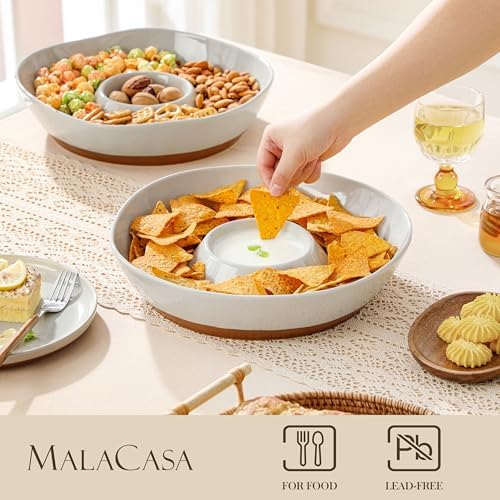 MALACASA Ceramic Chip and Dip Bowls Serving Tray, 12 In Serving Dishes