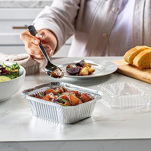 GUSTO 1 lb Disposable Aluminum Foil Takeout Pans with Clear Dome Lids