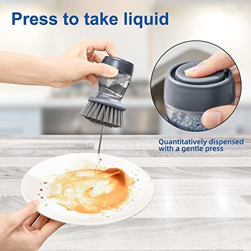Dish Scrubber Brush with Soap Dispenser, 2 Brushes