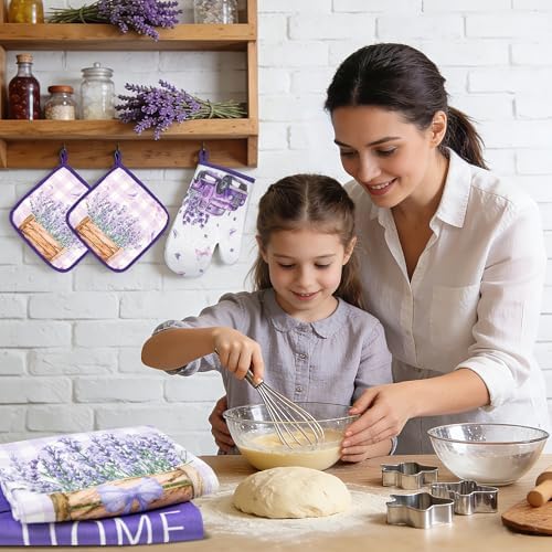 Lavender Spring Kitchen Towels and Oven Mitt Set, 8-Piece