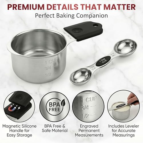 Magnetic Measuring Cups and Spoons Set of 16, 304 Stainless Steel