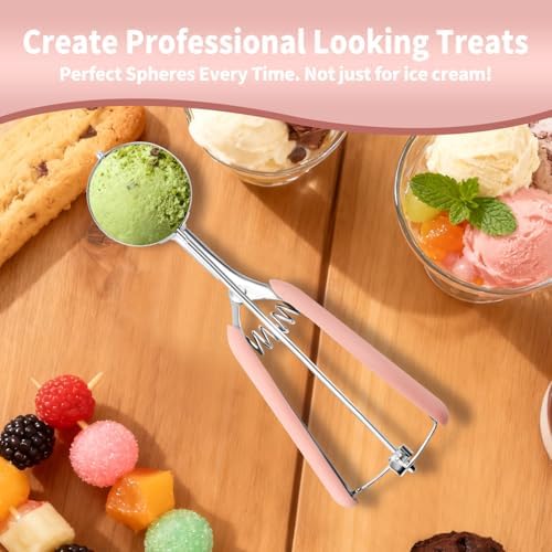 Cookie Scoops for Baking Set of 2, Pink Handle 18/8 Stainless Steel