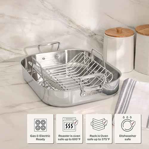 All-Clad Specialty Stainless Steel Roaster with Rack 14x18 Inch Oven Broiler Safe 600F Roaster Pan, Pots and Pans, Bakeware, Silver