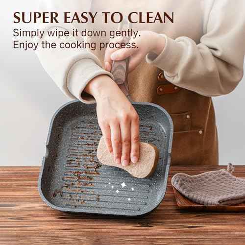 SENSARTE Nonstick Grill Pan with Lid, Grill Pan for Stove Tops, Versatile Griddle with Pour Spouts, Square Big Cooking Surface, Durable Skillet Indoor & Outdoor Grilling. PFOA Free, 12Inch