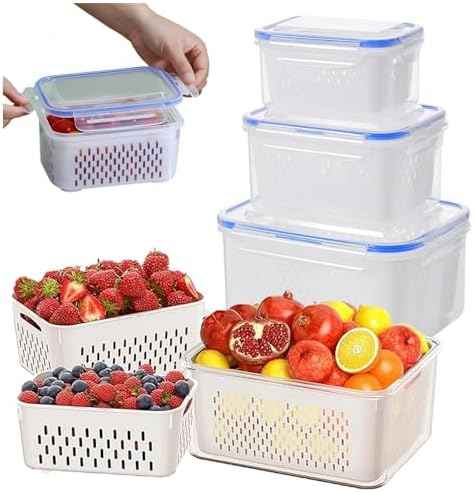 Yuonry 4-in-1 Fruit Storage Container for Fridge, Blue