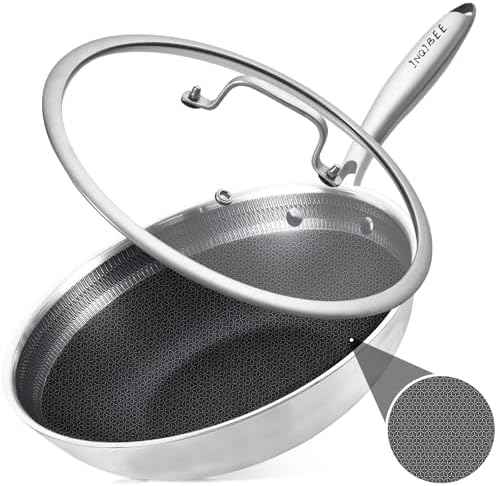 Inqibee 9.5 Inch Hybrid Stainless Steel Wok Pan with Lid, Ceramic Coating