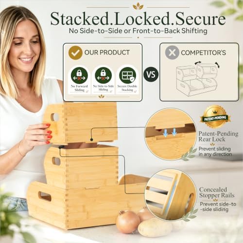 Bamboo Potato and Onion Storage Bin Wood Vegetable Garlic Produce