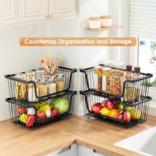 Black Stackable Wire Baskets, 4 Pcs