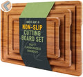 3 Pcs Bamboo Cutting Board Set with Non Slip Wood Non Toxic Chopping Boards