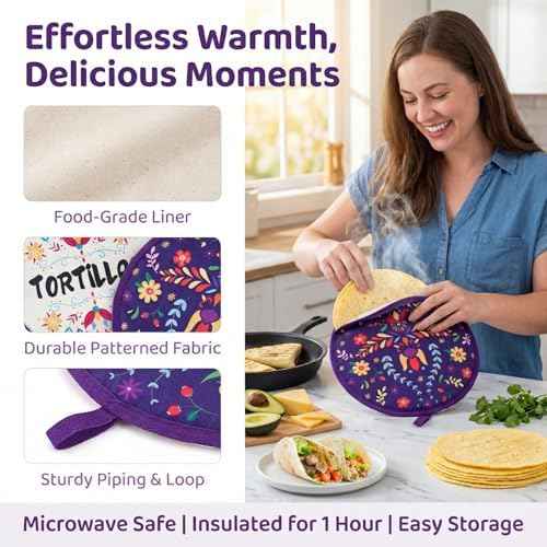 Lyellfe 3 Pack Tortilla Warmer Pouch, Microwave Oven Freezer Safe