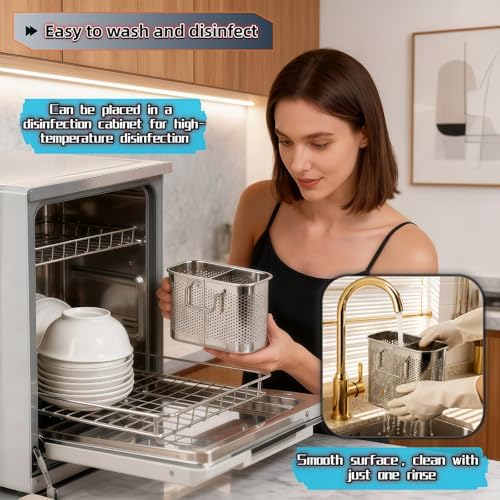 304 Stainless Steel Utensil Drainer, 2-Tier Silverware Drying Rack