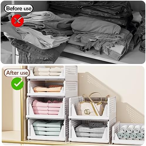 4 Pack Folding Closet Organizers Storage Box, Stackable Storage Bins