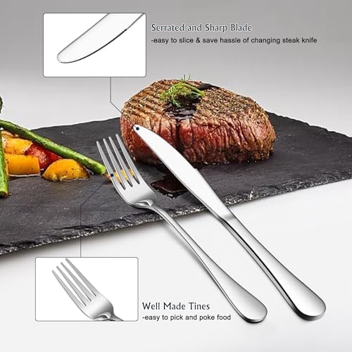 E-far Forks Spoons and Knives Set for 4, 12 Pcs Stainless Steel