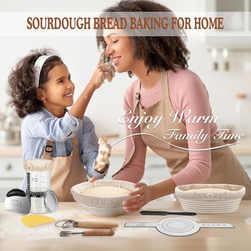 Sourdough Starter Kit,9''Round Proofing Basket,36oz Sourdough Starter