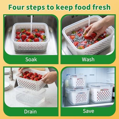 Fruit Storage Containers with Removable Colander, 3-Pack