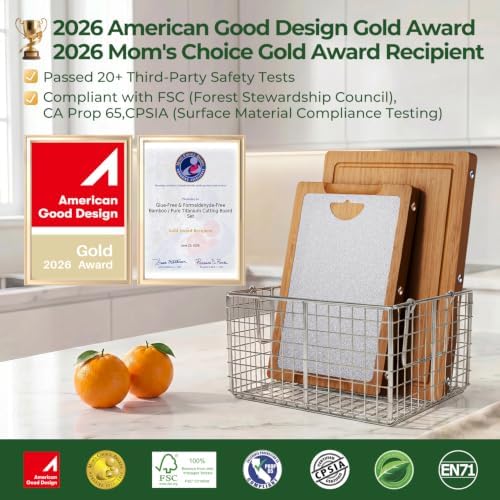 Formaldehyde Free, Glue Free, Bamboo Pure Titanium Cutting Board Set