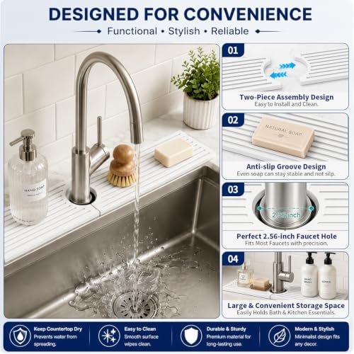 Absorbent Stone Faucet Mat for Kitchen Sink - 15.8" x 4" Diatomite