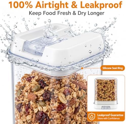 7-Piece Airtight Food Storage Containers with Lids, Clear Stackable Pantry Organization Set for Flour, Sugar, Cereal, Snacks and Kitchen Storage
