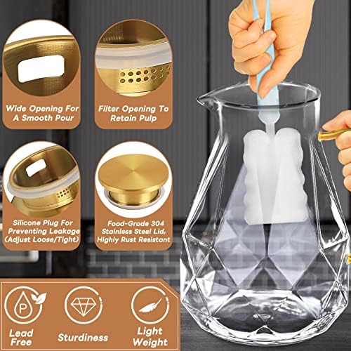 Glass Pitcher, 74.4 oz Water Pitcher With Lid