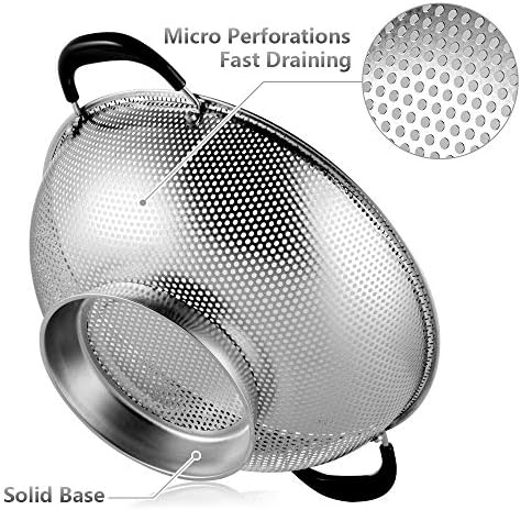 Tiawudi 18/8 Stainless Steel Colander, Easy Grip Micro-Perforated