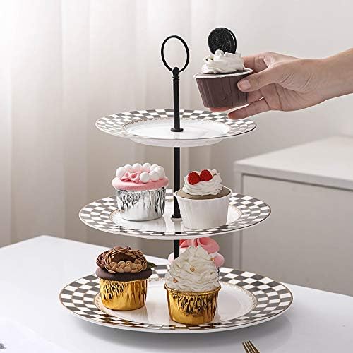 Porlien Checker Pattern 3 Tier Cake Stand for Desserts, Cupcakes