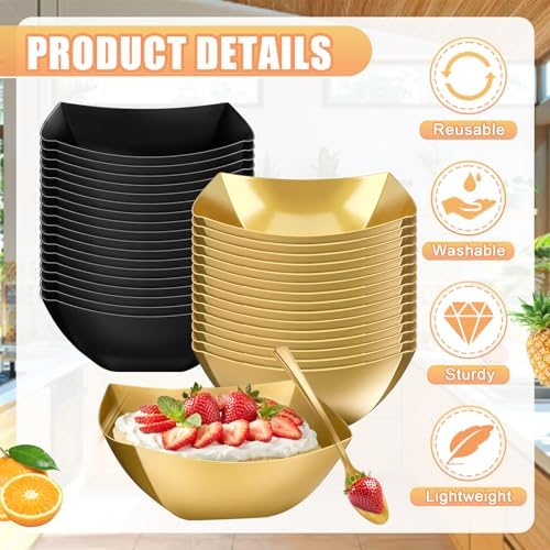 Tanlade 100 Pcs 8oz Square Plastic Serving Bowls with Spoons, 50 Set