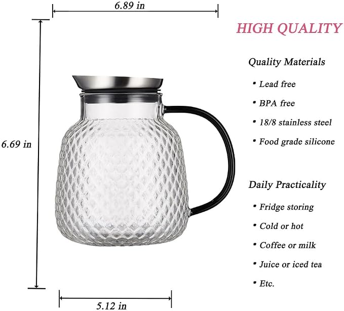 Purefold 40 ounces “Pineapple Series” Glass Pitcher - Image 3