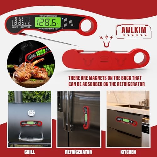 AWLKIM 2 Pack Digital Meat Thermometer, Red