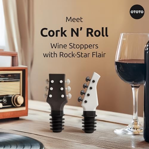 OTOTO Guitar Wine Stoppers Set - Wine Cork, Wine Cap - Unique Kitchen