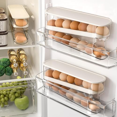 2pcs Auto-Rolling Egg Holder for Fridge, 12 Large Eggs