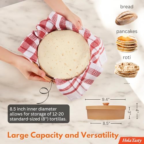 Terracotta Tortilla Warmer with Lid, Mexican Tortilla Holder &
